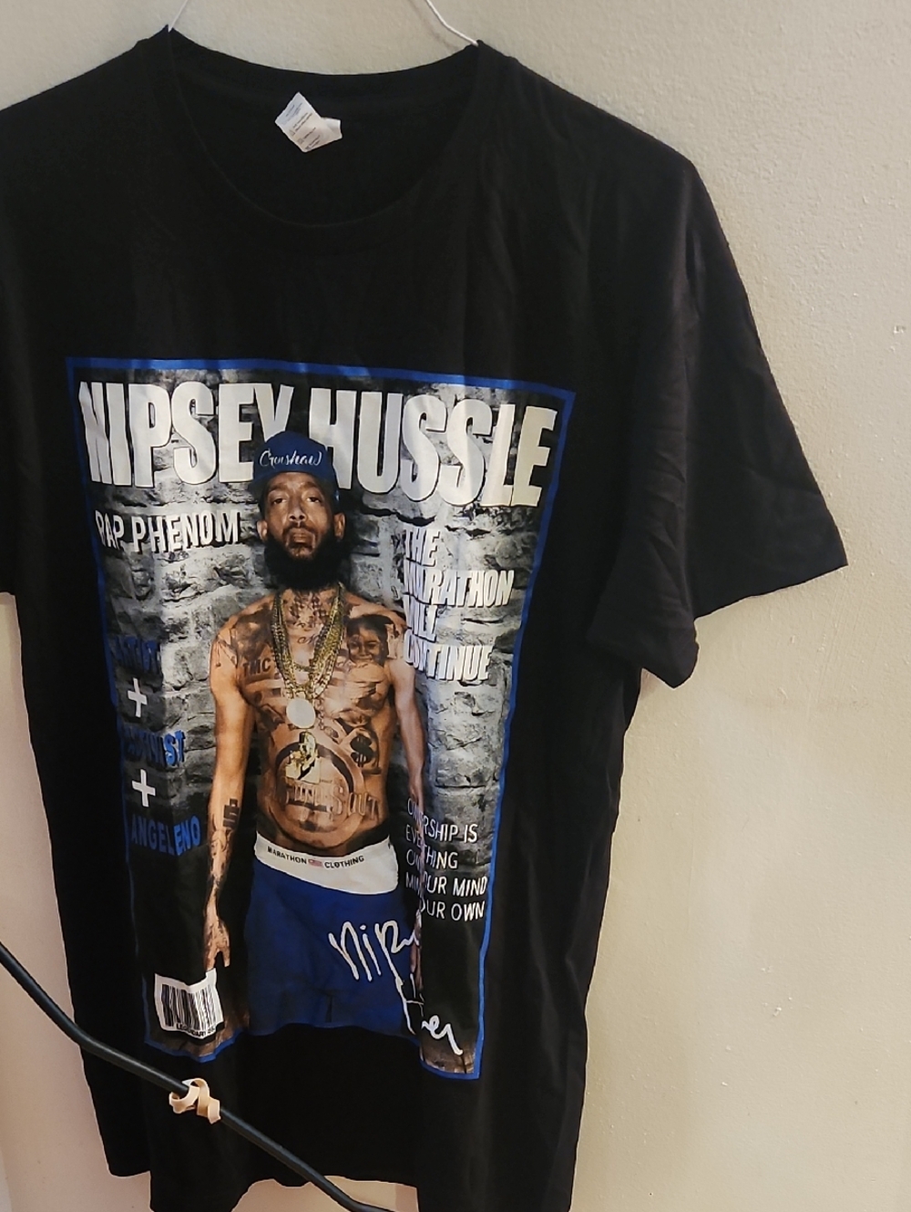 Nipsey Hussle Graphic Tee - Black with Blue Accents